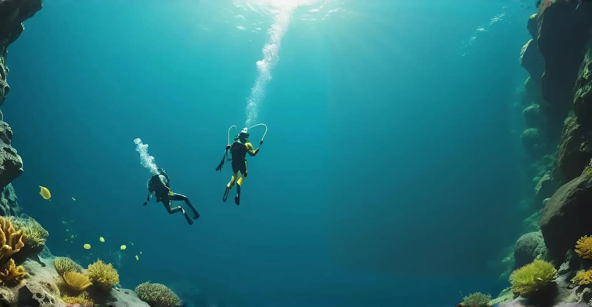 Diver looking at Lake Kivu's underwater beauty